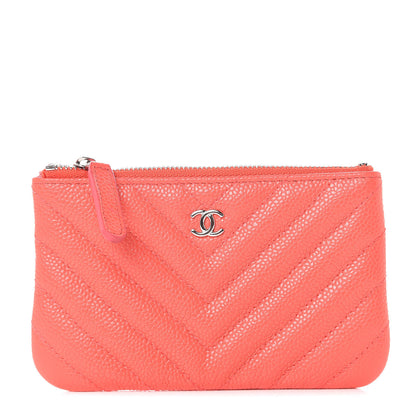 Chanel Caviar Chevron Quilted Small Cosmetic Case Coral 1 of 9