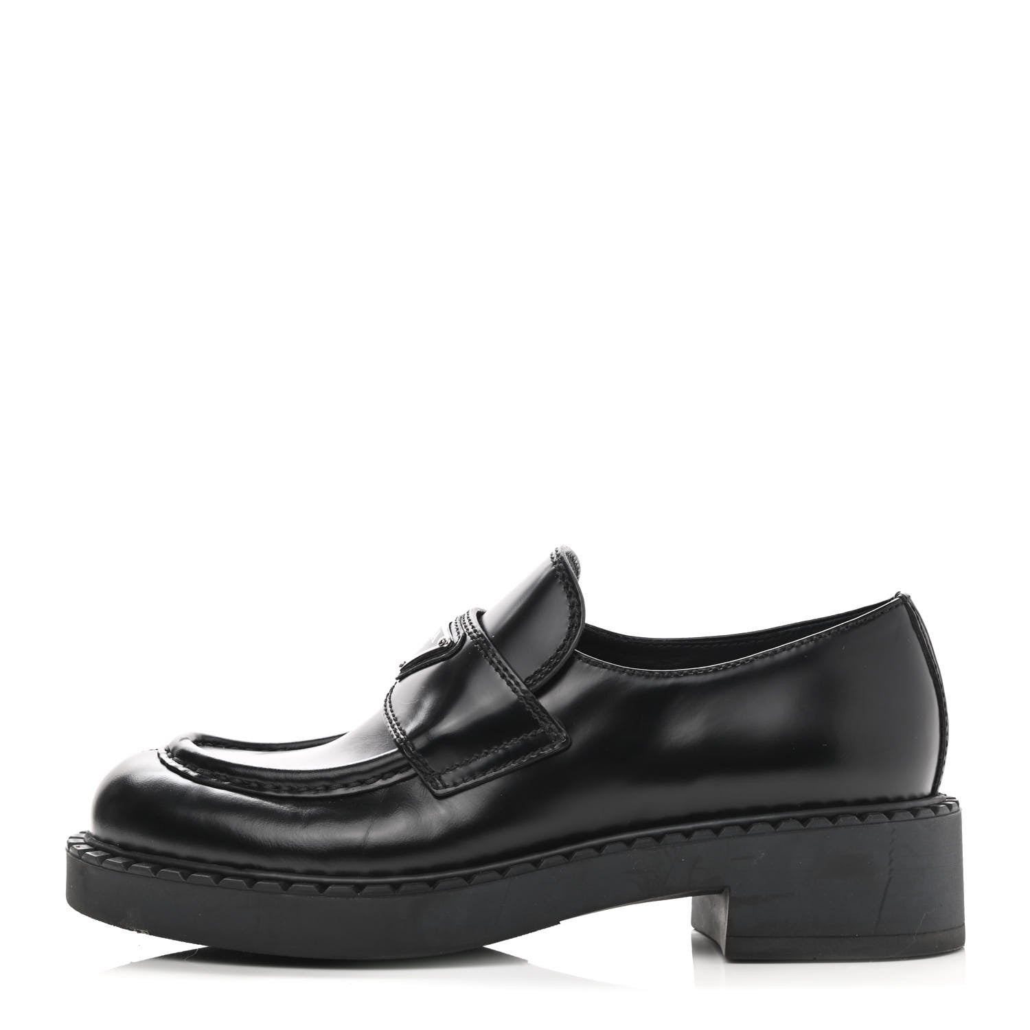 Prada Spazzolato Metal Triangle Logo 50mm Loafers 37 Black 1 of 10