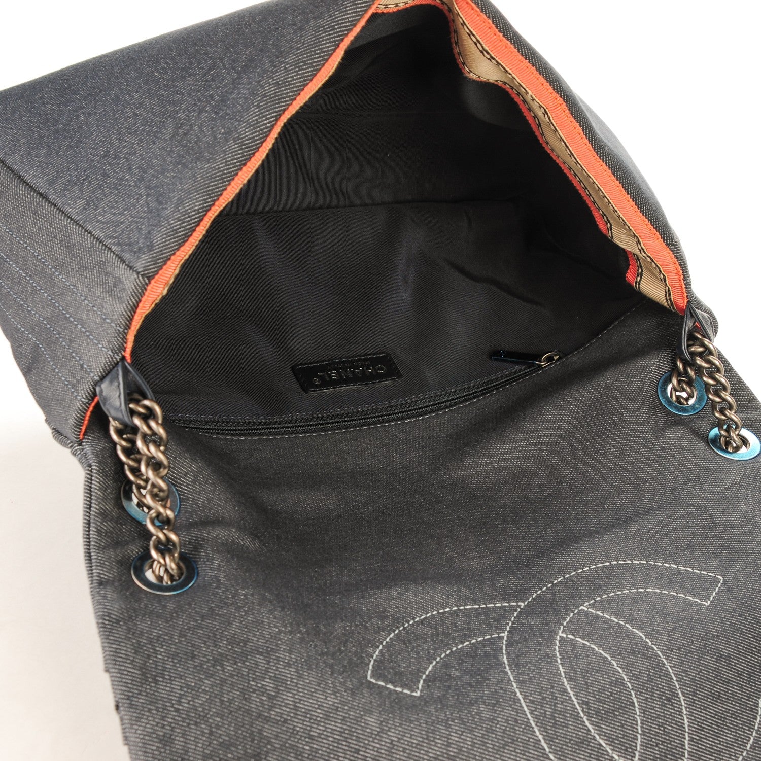 Chanel Denim Pleated Denim Turtle Flap Dark Blue 5 of 7