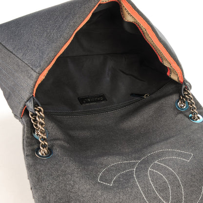 Chanel Denim Pleated Denim Turtle Flap Dark Blue 5 of 7