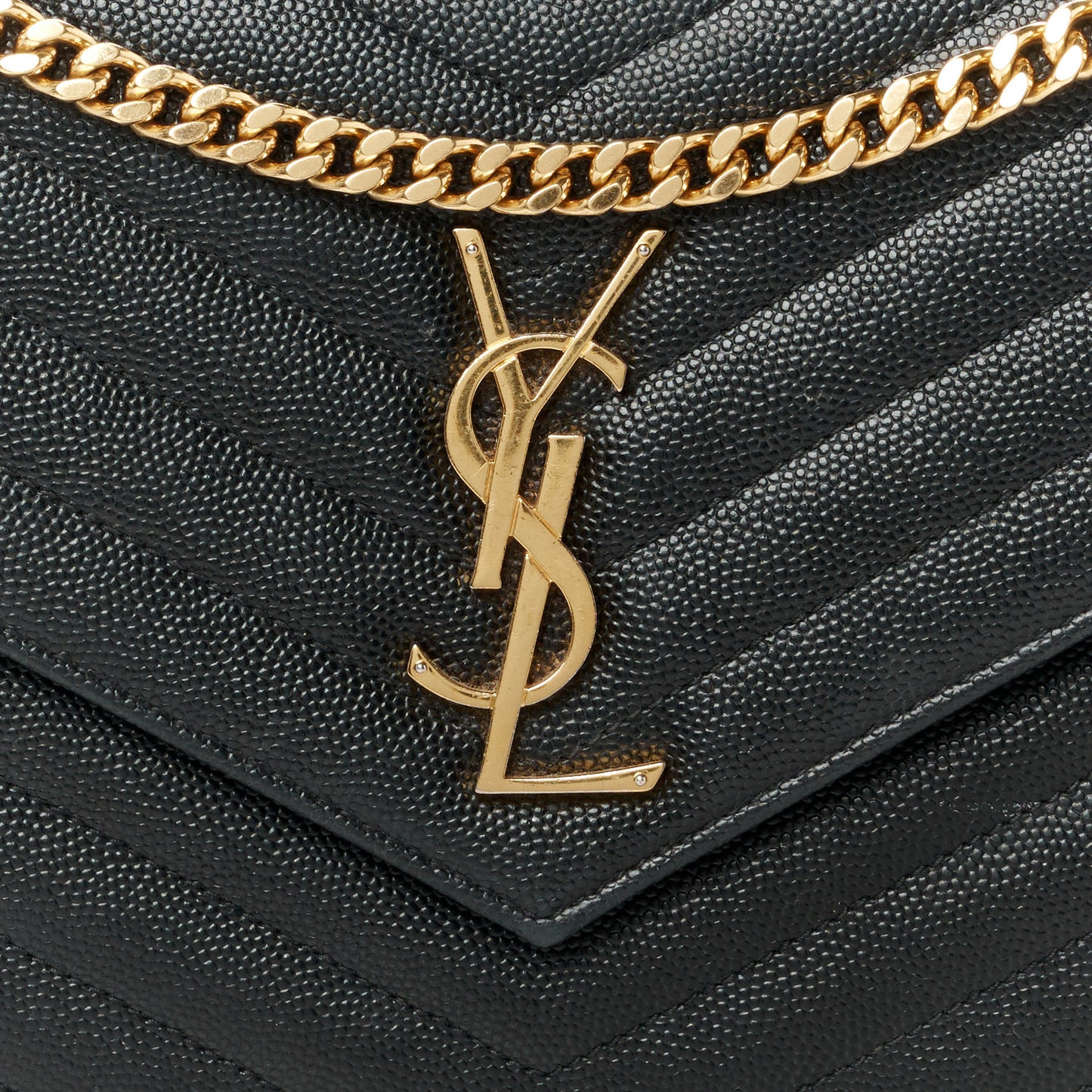 Grain De Poudre Matelasse Chevron Monogram Chain Wallet Black