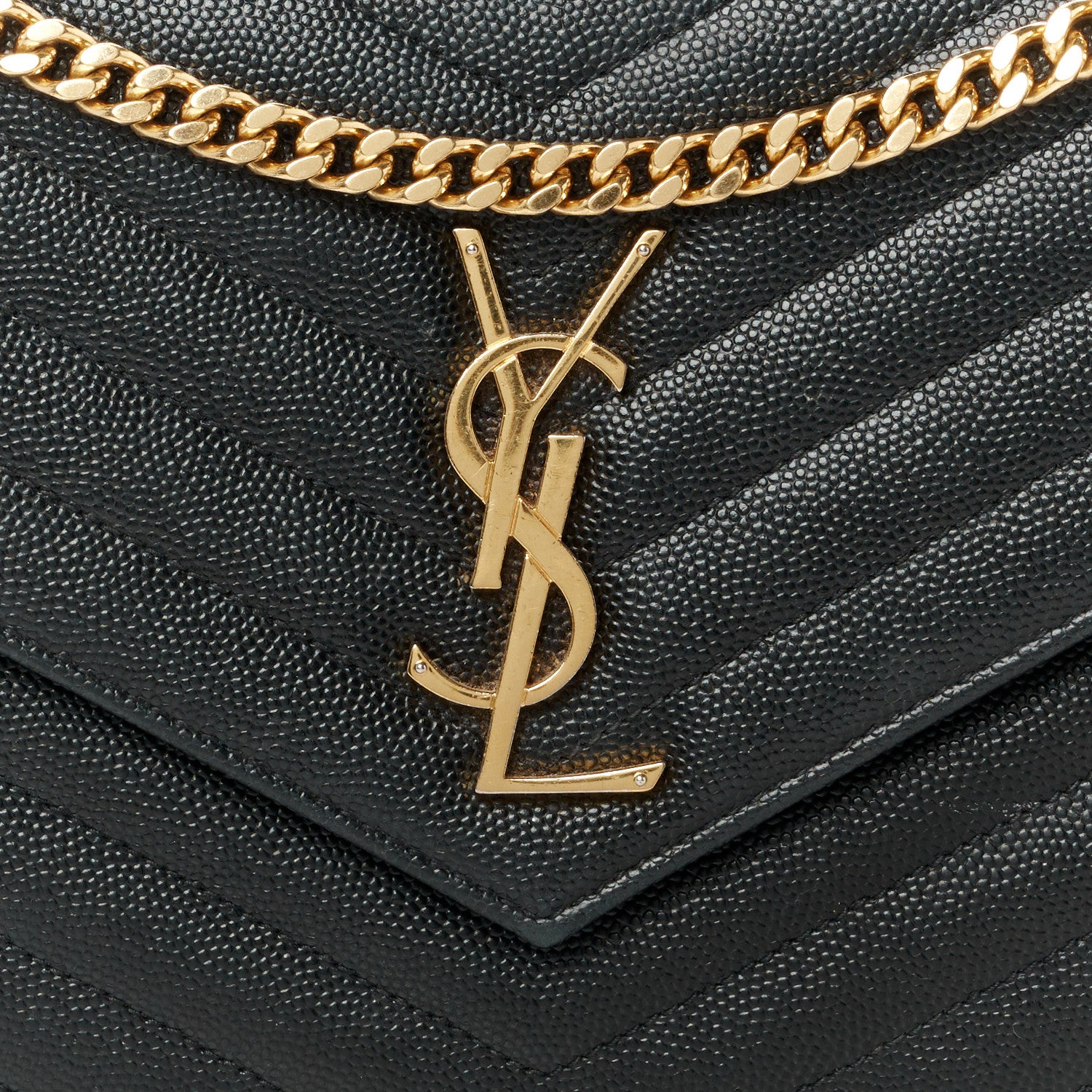 Saint Laurent Grain De Poudre Matelasse Chevron Monogram Chain Wallet Black 7 of 9