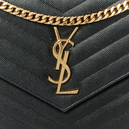 Saint Laurent Grain De Poudre Matelasse Chevron Monogram Chain Wallet Black 7 of 9