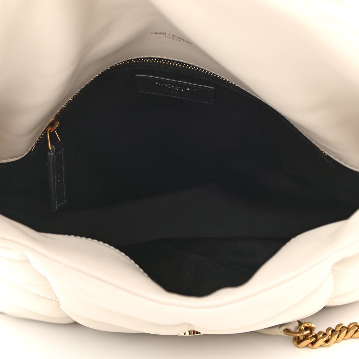 Lambskin Quilted Medium Loulou Puffer Monogram Chain Satchel Crema Soft
