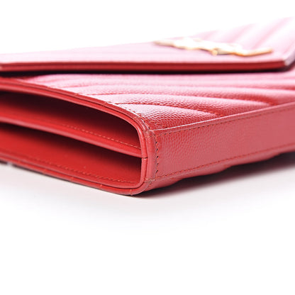 Saint Laurent Grain De Poudre Matelasse Chevron Monogram Chain Wallet New Red 9 of 11