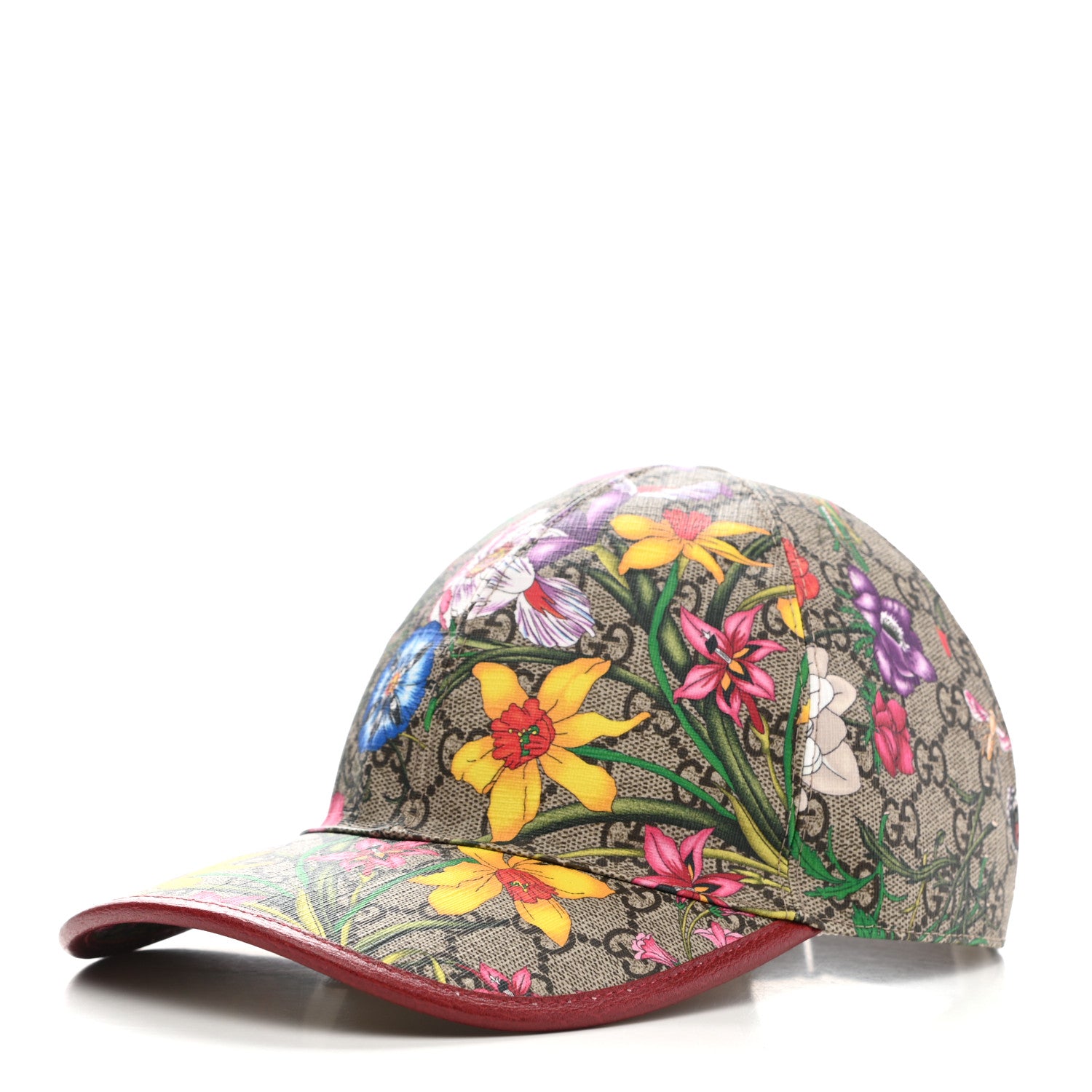 Gucci GG Supreme Flora Claudia Baseball Hat 56 S Red 1 of 10