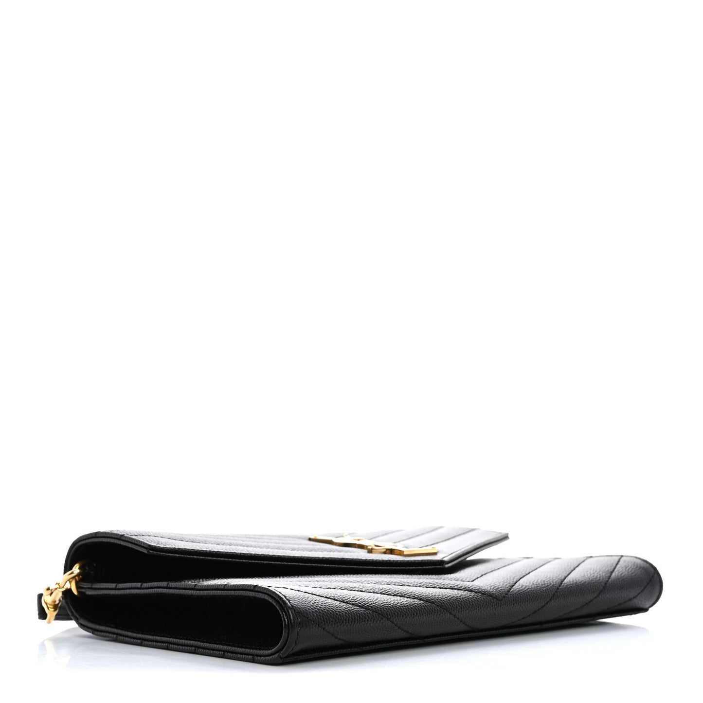 Grain De Poudre Matelasse Chevron Monogram Envelope Clutch Black