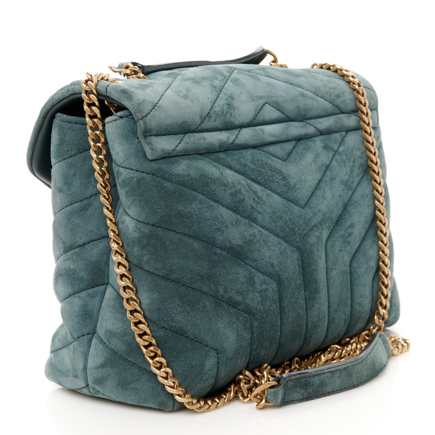 Saint Laurent Suede Calfskin Y Quilted Monogram Small Loulou Chain Satchel Algae 3 of 11