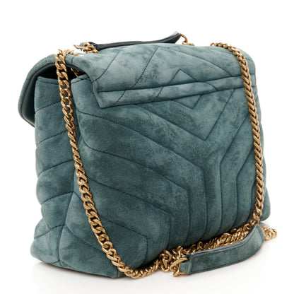 Saint Laurent Suede Calfskin Y Quilted Monogram Small Loulou Chain Satchel Algae 3 of 11