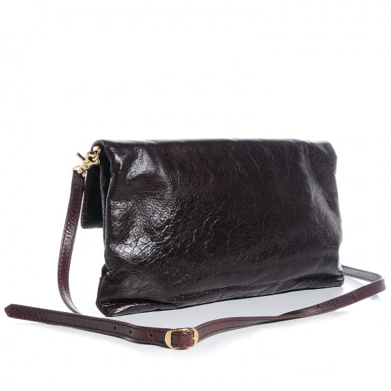 Agneau Giant 12 Gold Hardware Envelope Strap Clutch Cigare Fonce