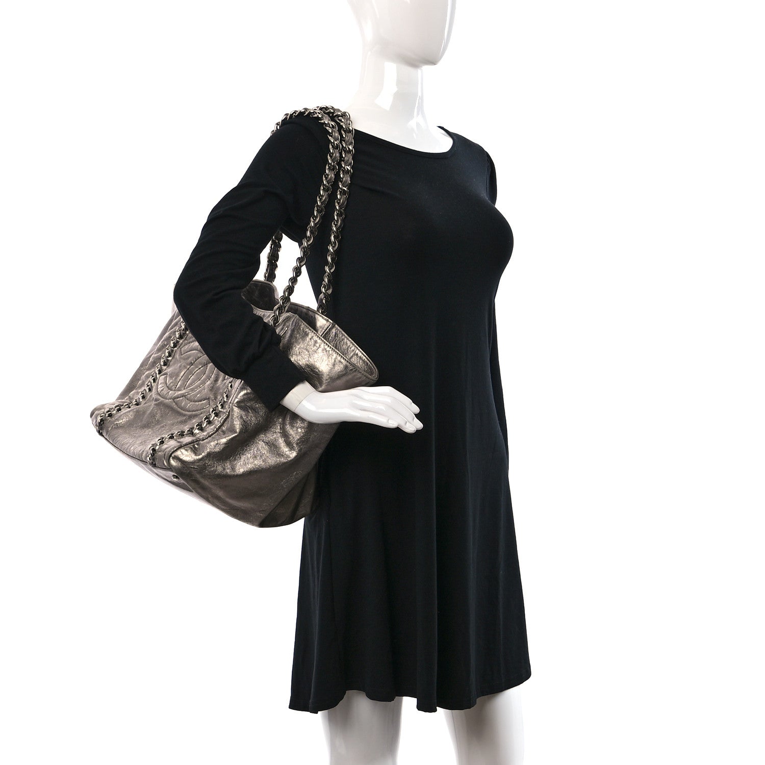 Chanel Metallic Cracked Calfskin Modern Chain Tote Dark Silver 2 of 12