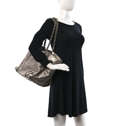 Chanel Metallic Cracked Calfskin Modern Chain Tote Dark Silver 2 of 12