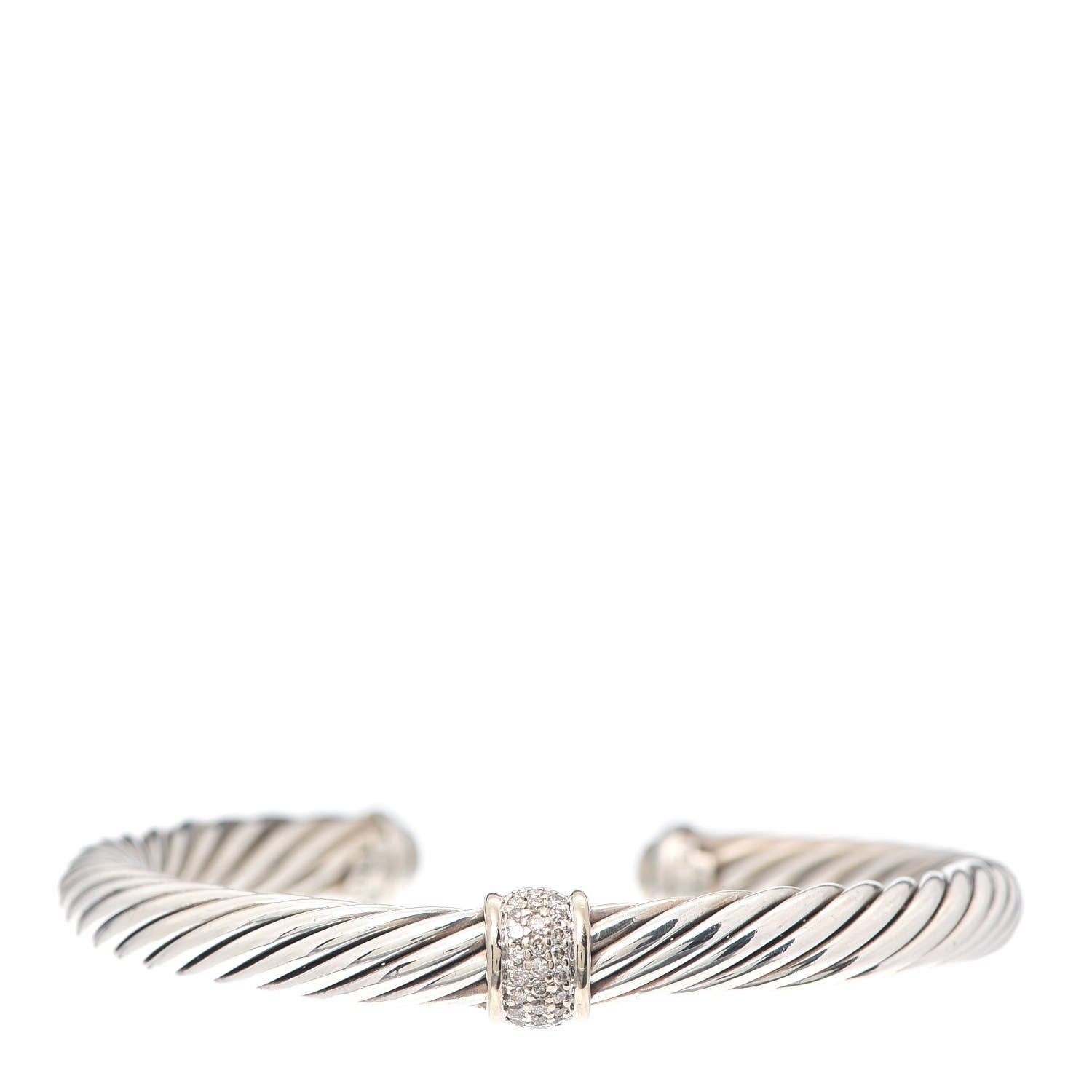 David Yurman Sterling Silver 18K White Gold Diamond 7mm Cable Classics Station Bracelet 1 of 5