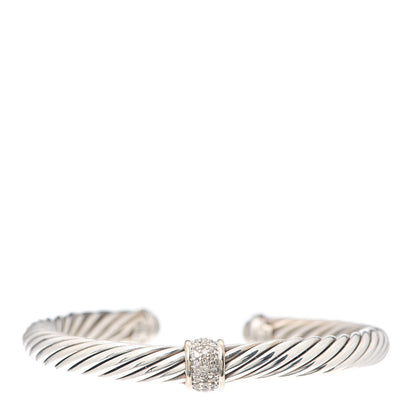 David Yurman Sterling Silver 18K White Gold Diamond 7mm Cable Classics Station Bracelet 1 of 5