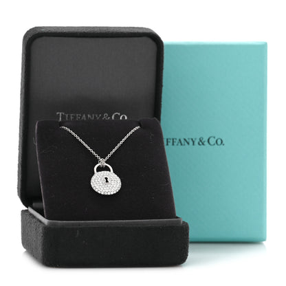 Tiffany Platinum Diamond Round Lock Pendant Necklace 4 of 5
