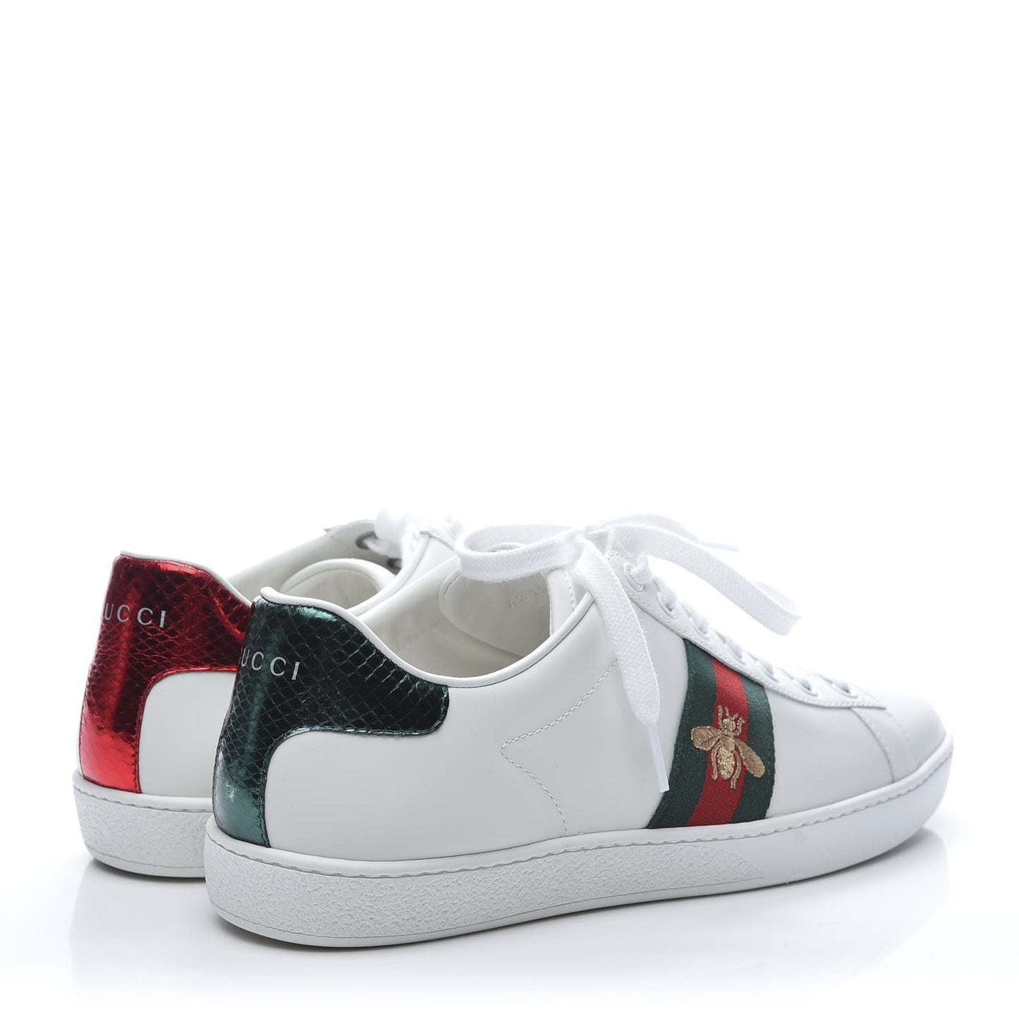 Calfskin Ayers Bee Embroidered Womens Ace Sneakers 41 White Green