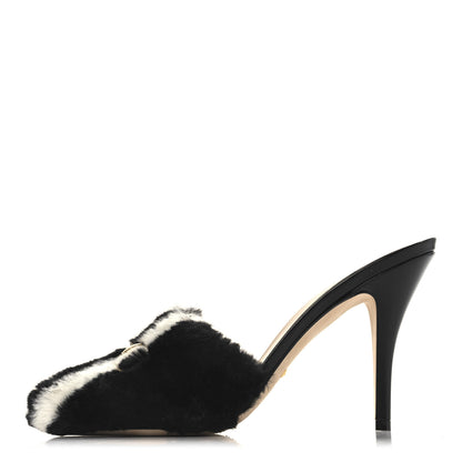 Gucci X ADIDAS Malaga Kid Fur Horsebit High Heel Mules 39.5 Black White 1 of 11
