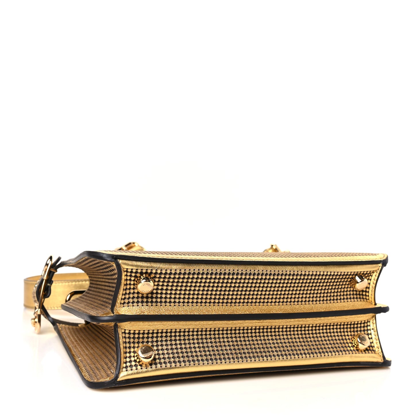 X VERSACE Vitello Laminato Nappa Perforated Fendace FF Baroque Medium Peekaboo I SEE U Satchel Gold