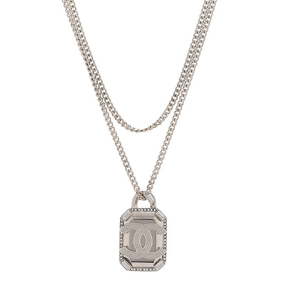 Chanel Crystal Baguette CC Mirror Pendant Necklace Silver 1 of 6
