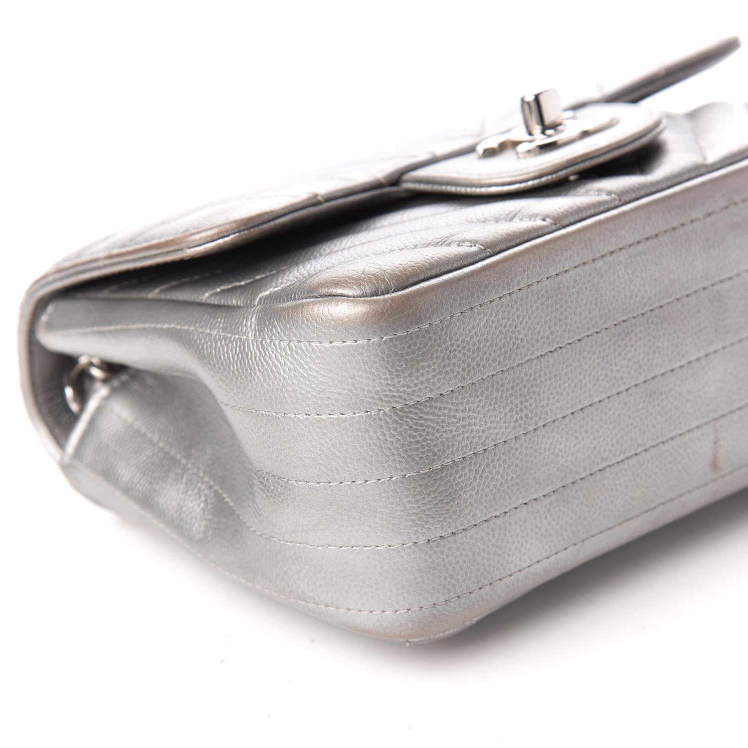 Chanel Metallic Caviar Chevron Quilted Mini Square Flap Silver 5 of 11