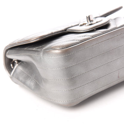 Chanel Metallic Caviar Chevron Quilted Mini Square Flap Silver 5 of 11