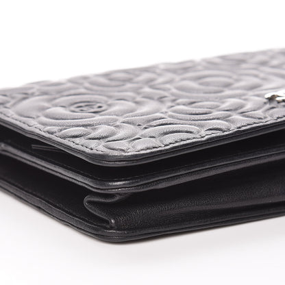 Chanel Lambskin Camellia Embossed Wallet On Chain WOC Black 16 of 19
