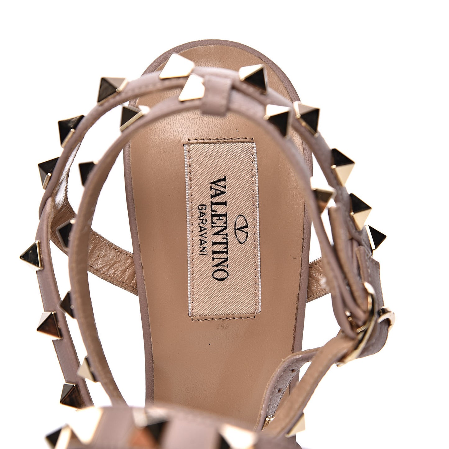 Patent Rockstud Ankle Strap Low Heel Pumps 38.5 Ivory Poudre