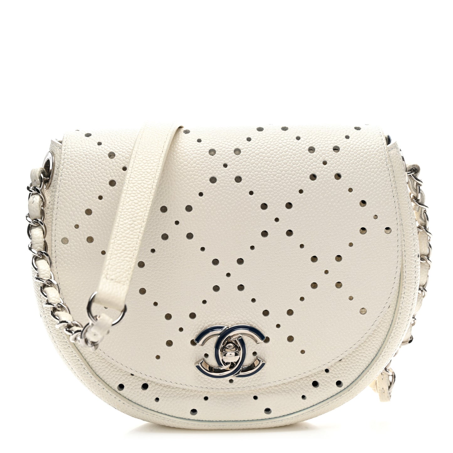Caviar Perforated Messenger Bag White
