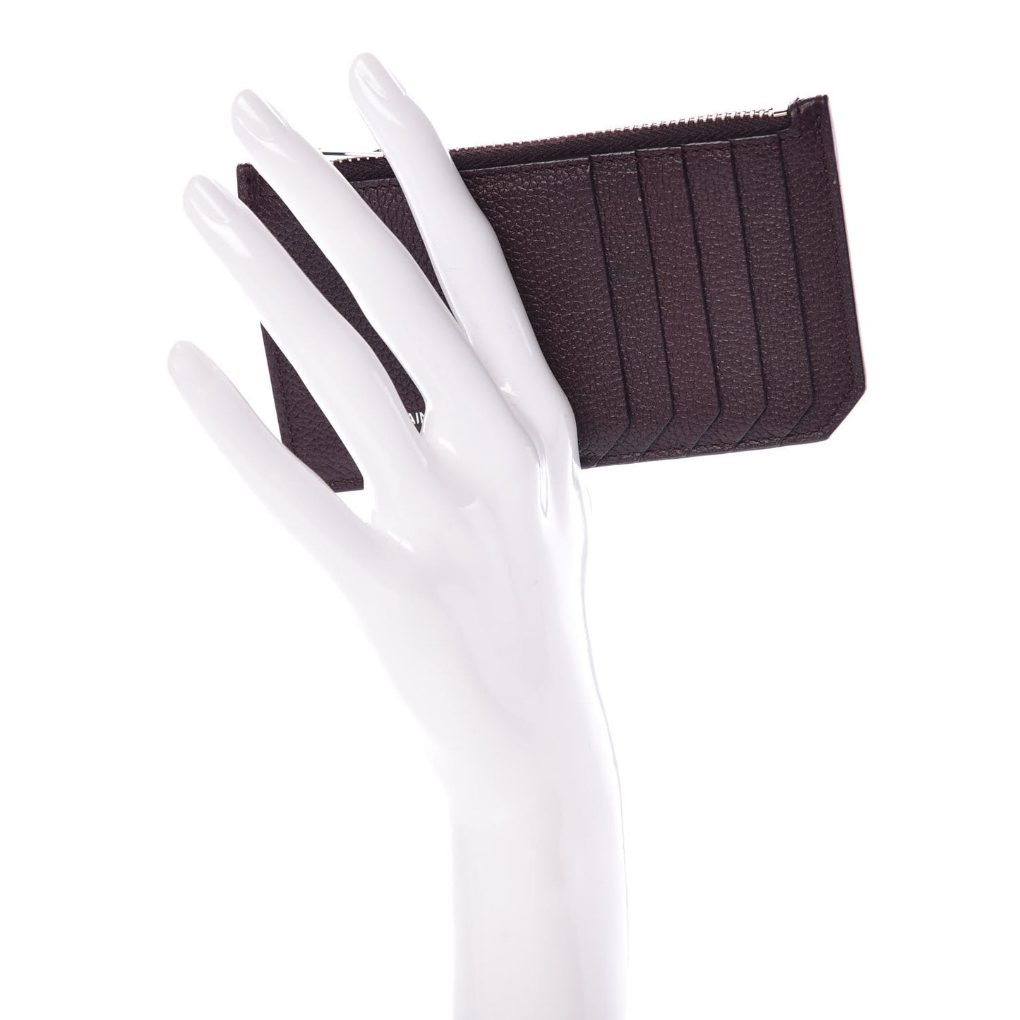 Grained Calfskin 5 Fragments Zip Pouch Card Holder Amaranto