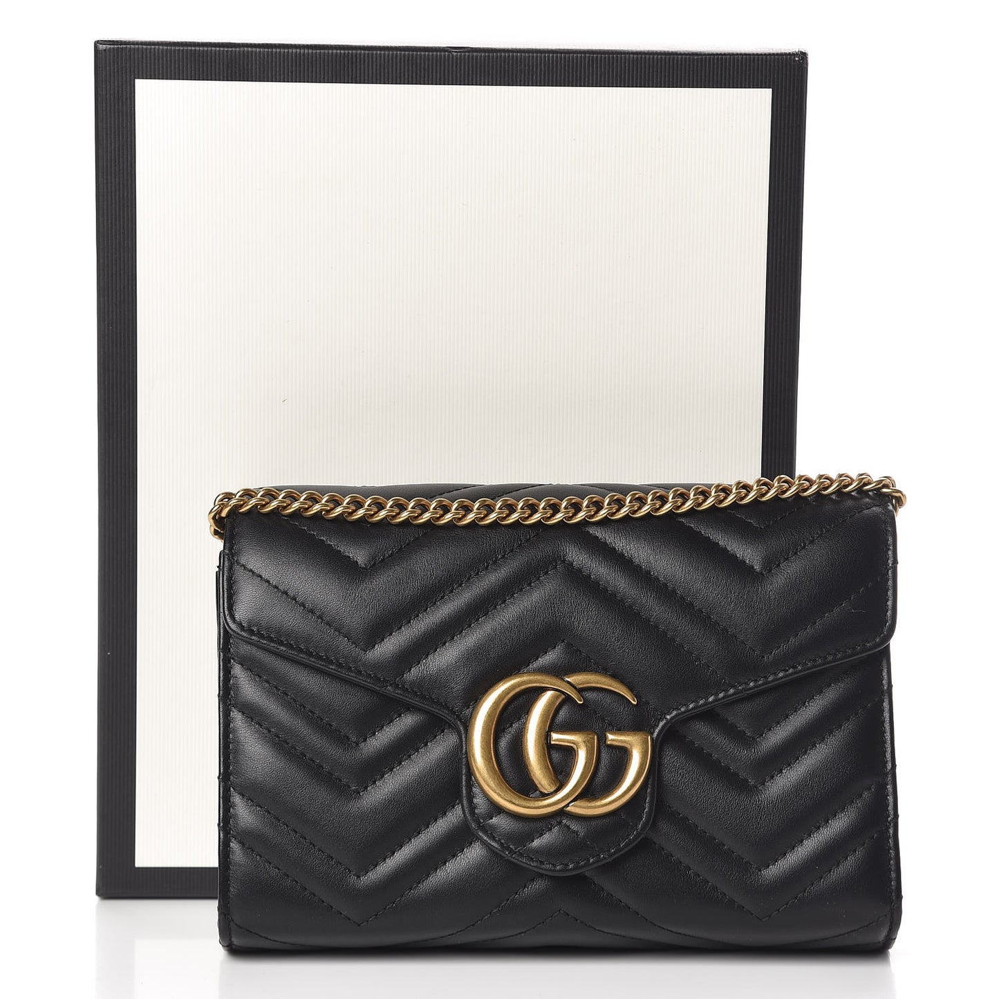 Calfskin Matelasse GG Marmont Chain Wallet Black