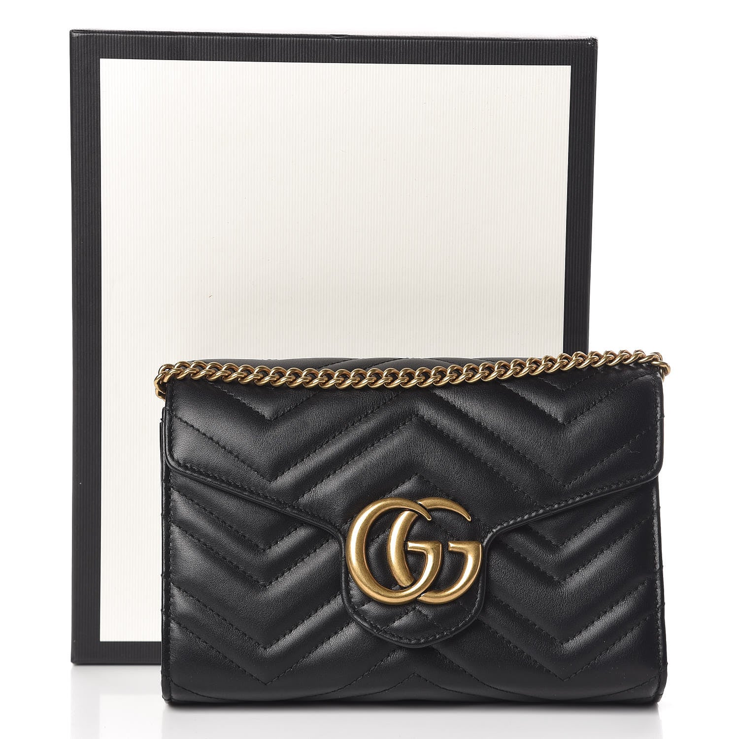 Gucci Calfskin Matelasse GG Marmont Chain Wallet Black 11 of 11