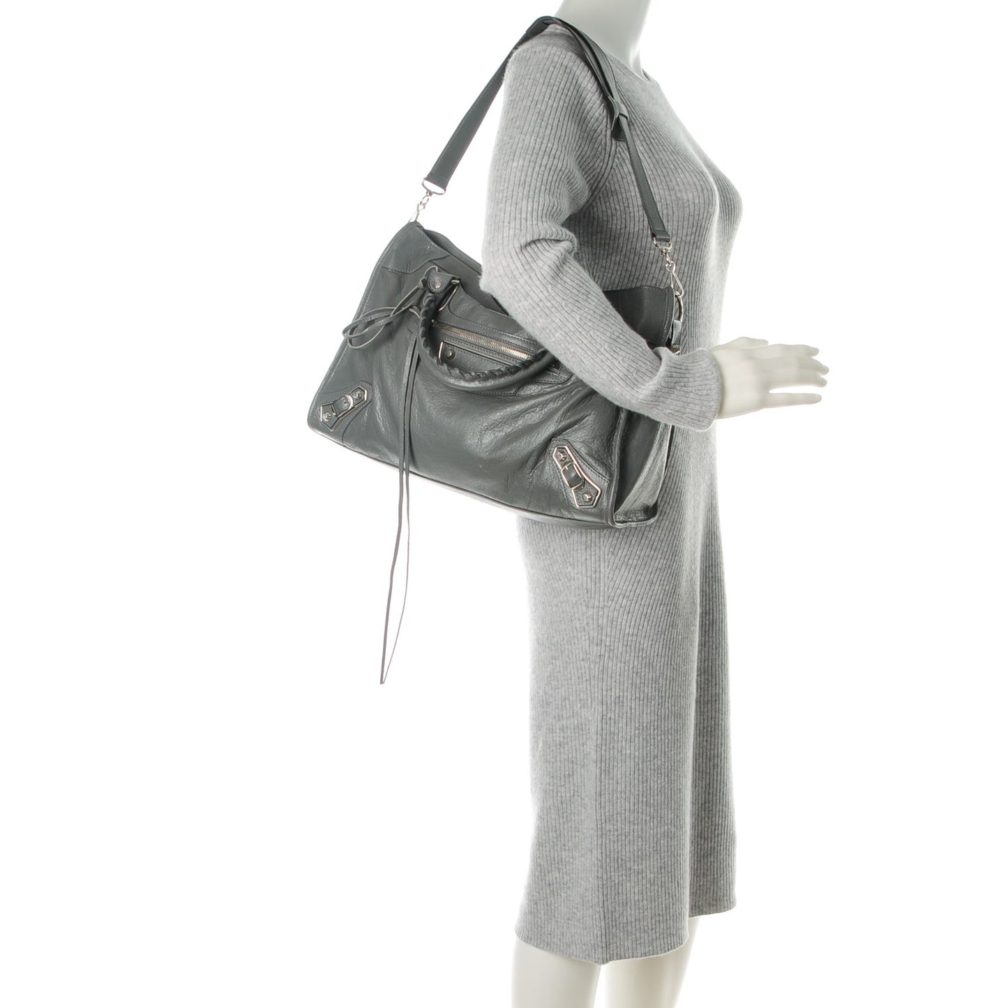Agneau Silver Metallic Edge Hardware City Gris Cendre