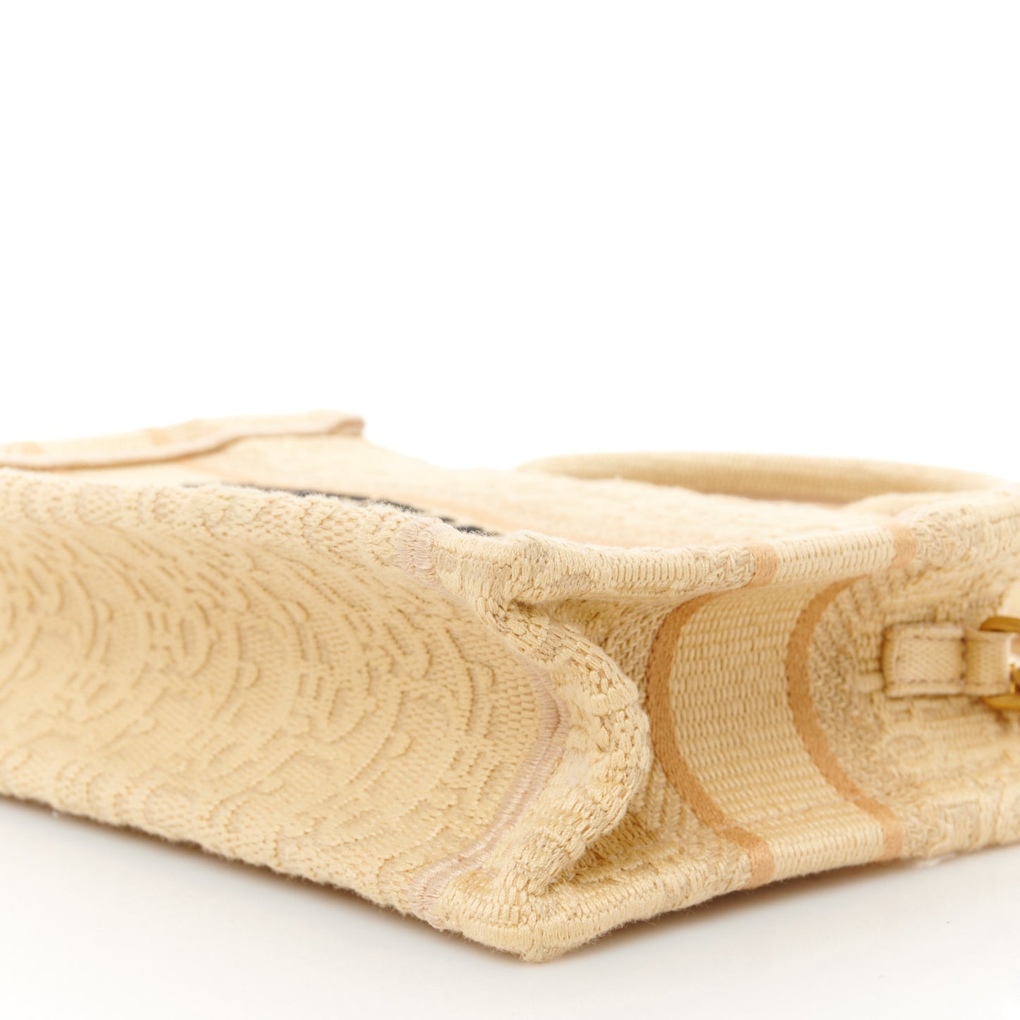 Raffia Oblique Mini Toile De Jouy Book Tote With Strap Beige