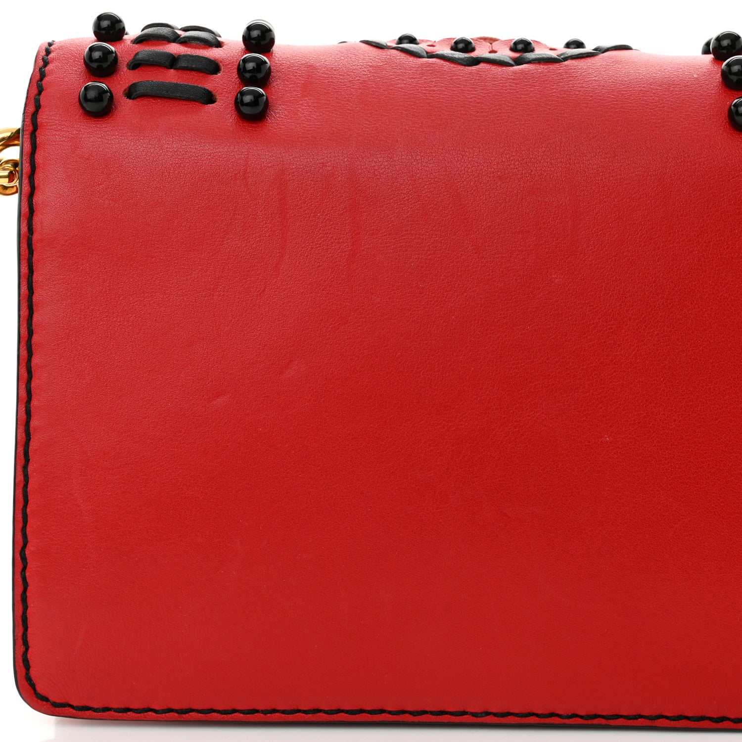 Dolce & Gabbana Calfskin Woven Beaded Top Handle Box Bag Red Black 14 of 14
