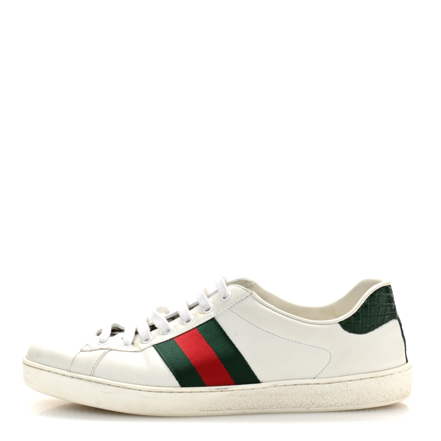 Gucci Calfskin Crocodile Web Mens Ace Sneakers 9 White Green 1 of 11