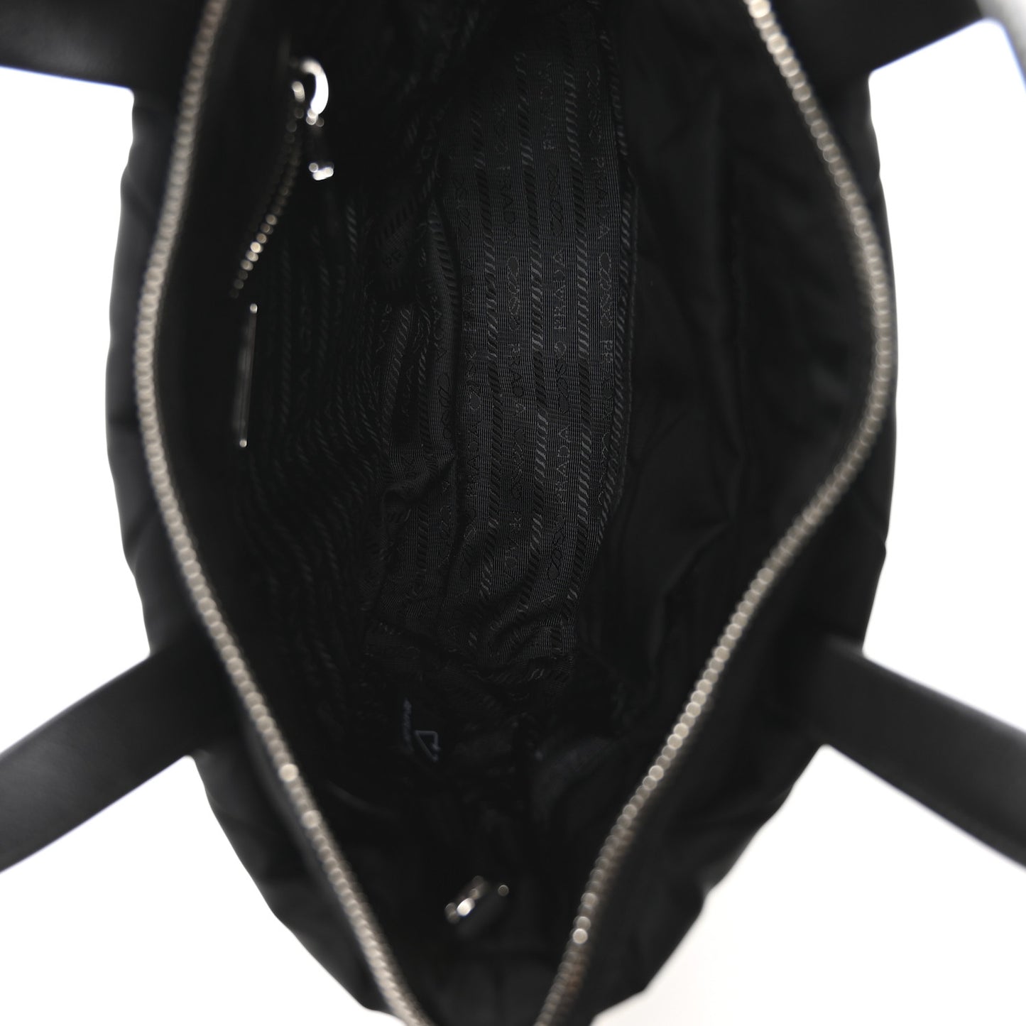 Re-Nylon Nappa Triangle Quilted Padded Double Handled Zip Pocket Tote Black