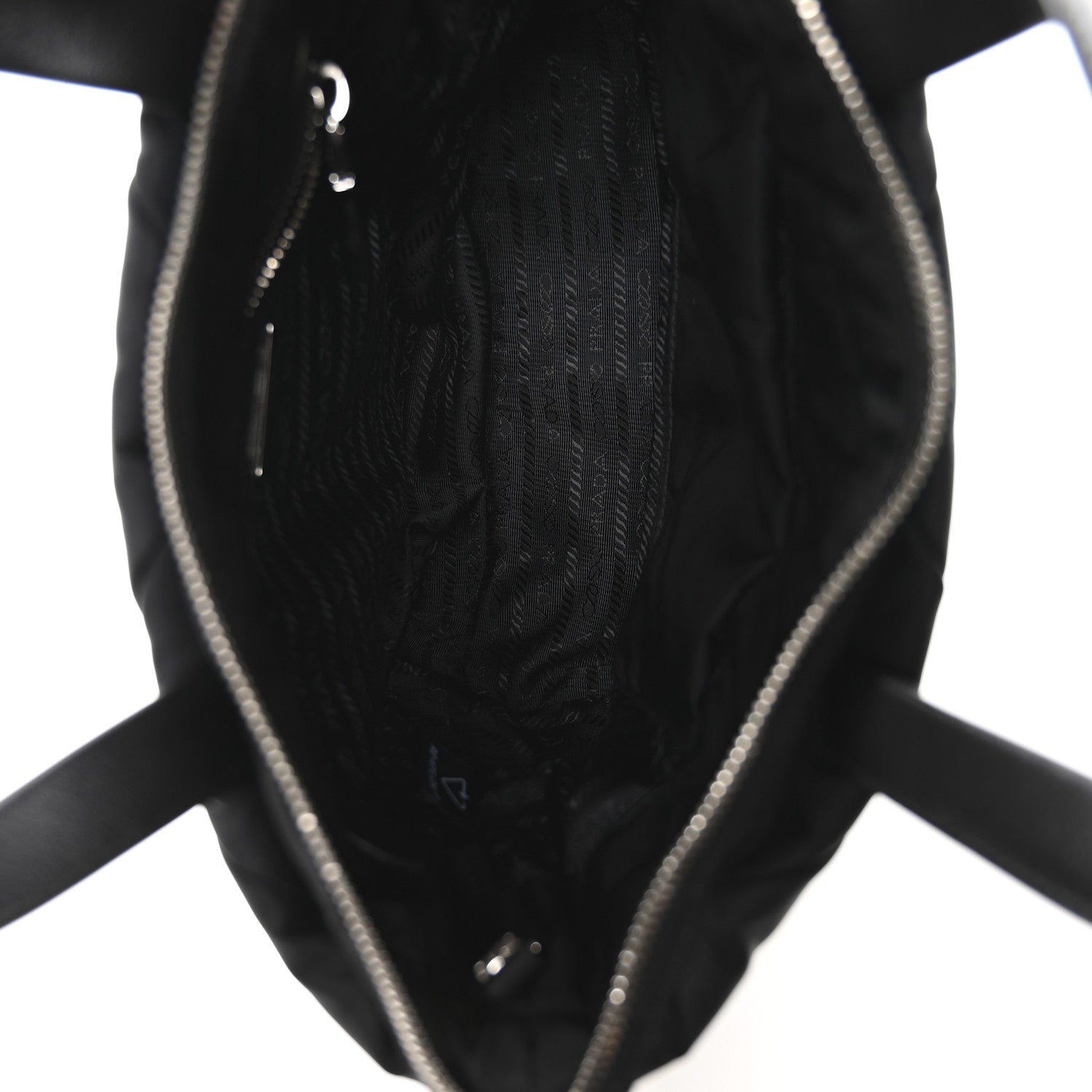 Prada Re-Nylon Nappa Triangle Quilted Padded Double Handled Zip Pocket Tote Black 5 of 13