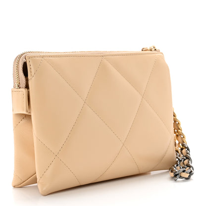 Chanel Shiny Goatskin Quilted Chanel 19 Small Pouch With Handle Beige 3 of 10