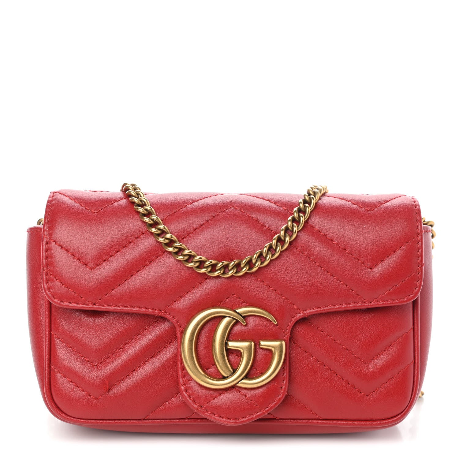 Gucci Calfskin Matelasse Super Mini GG Marmont Shoulder Bag Hibiscus Red 1 of 4