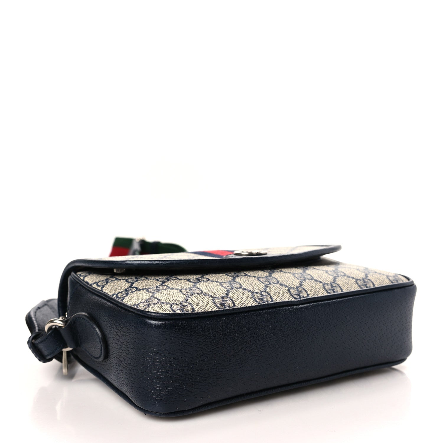 Gucci GG Supreme Monogram Textured Dollar Calfskin Web Studded Mini Ophidia Flap Shoulder Bag Beige Blue 4 of 9