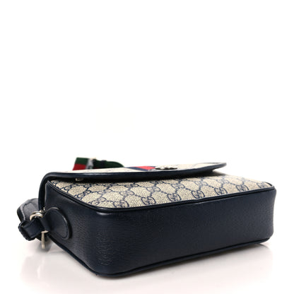 Gucci GG Supreme Monogram Textured Dollar Calfskin Web Studded Mini Ophidia Flap Shoulder Bag Beige Blue 4 of 9