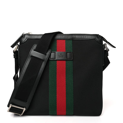 Gucci Techno Canvas Selleria Calfskin Web Small Flat Messenger Bag Black 1 of 8