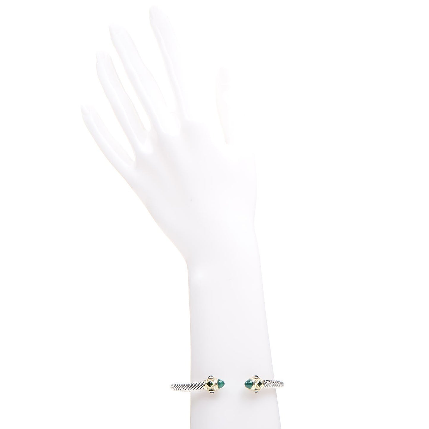 Sterling Silver 14K Yellow Gold Green Onyx Chrome Diopside Hampton Blue Topaz 5mm Cable Renaissance Bracelet