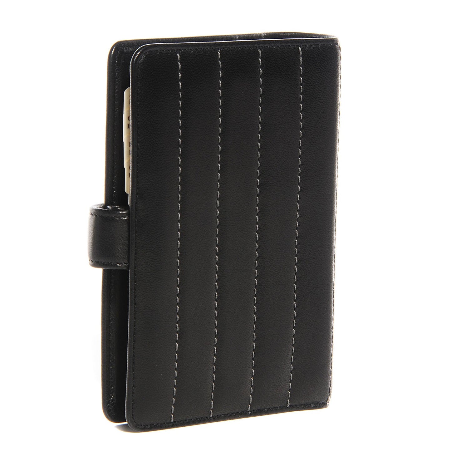 Lambskin Vertical Quilt Mademoiselle Small Ring Agenda Planner Black