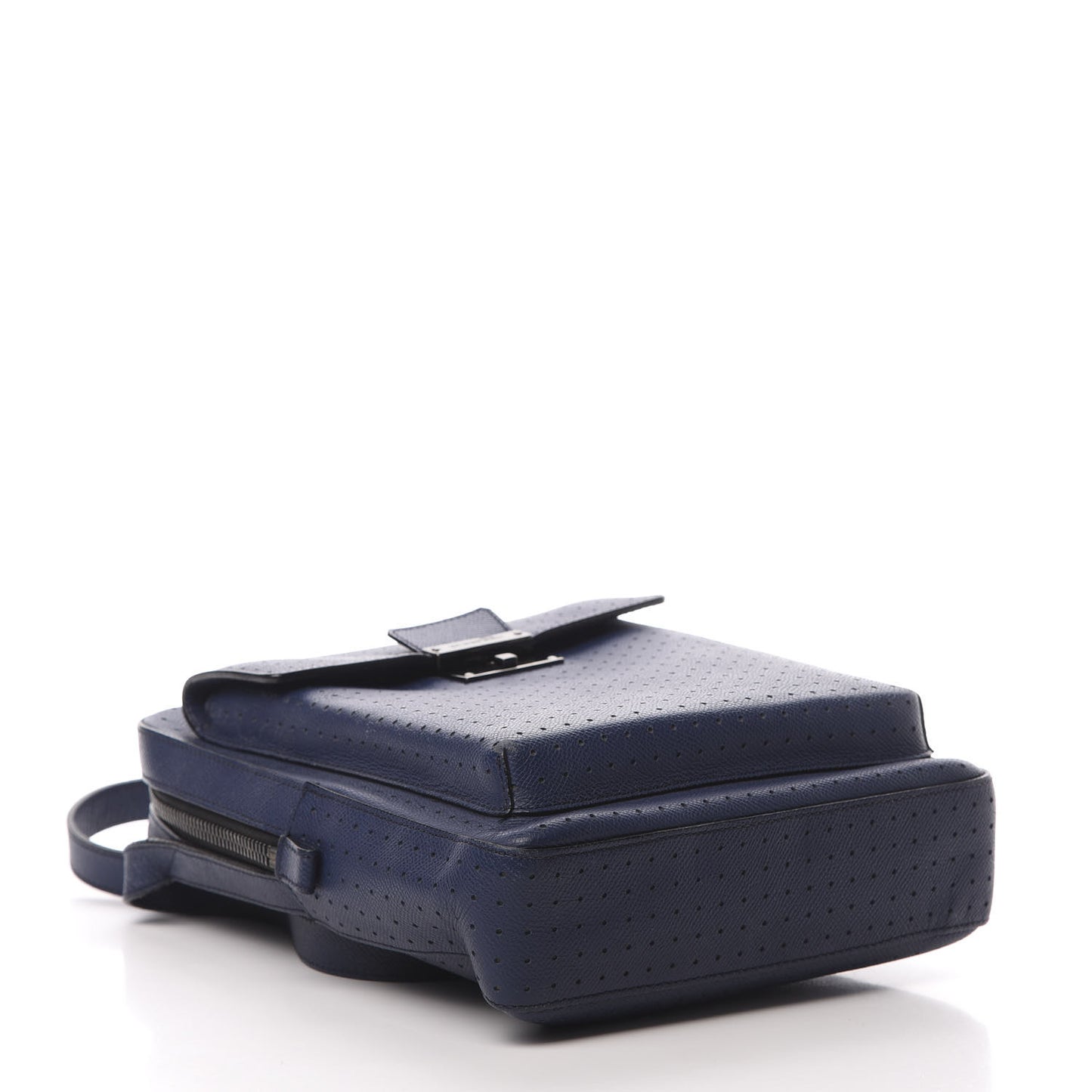 London Grainy Calfskin Perforated Small Shaldon Crossbody Lapis Blue
