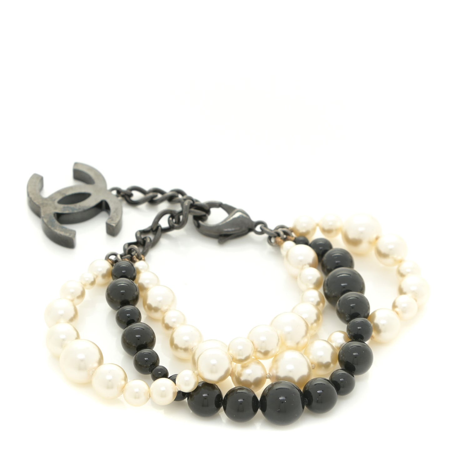 Pearl Bead CC Multistrand Bracelet Black