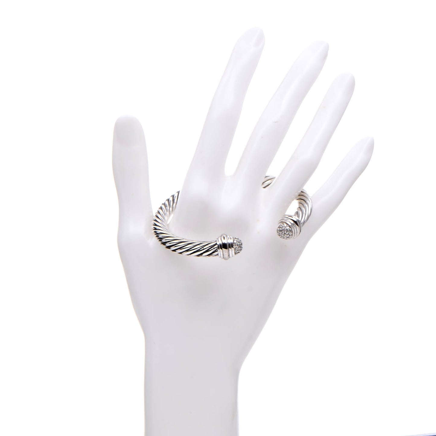 Sterling Silver 18K White Gold Diamond 7mm Cable Classics Bracelet