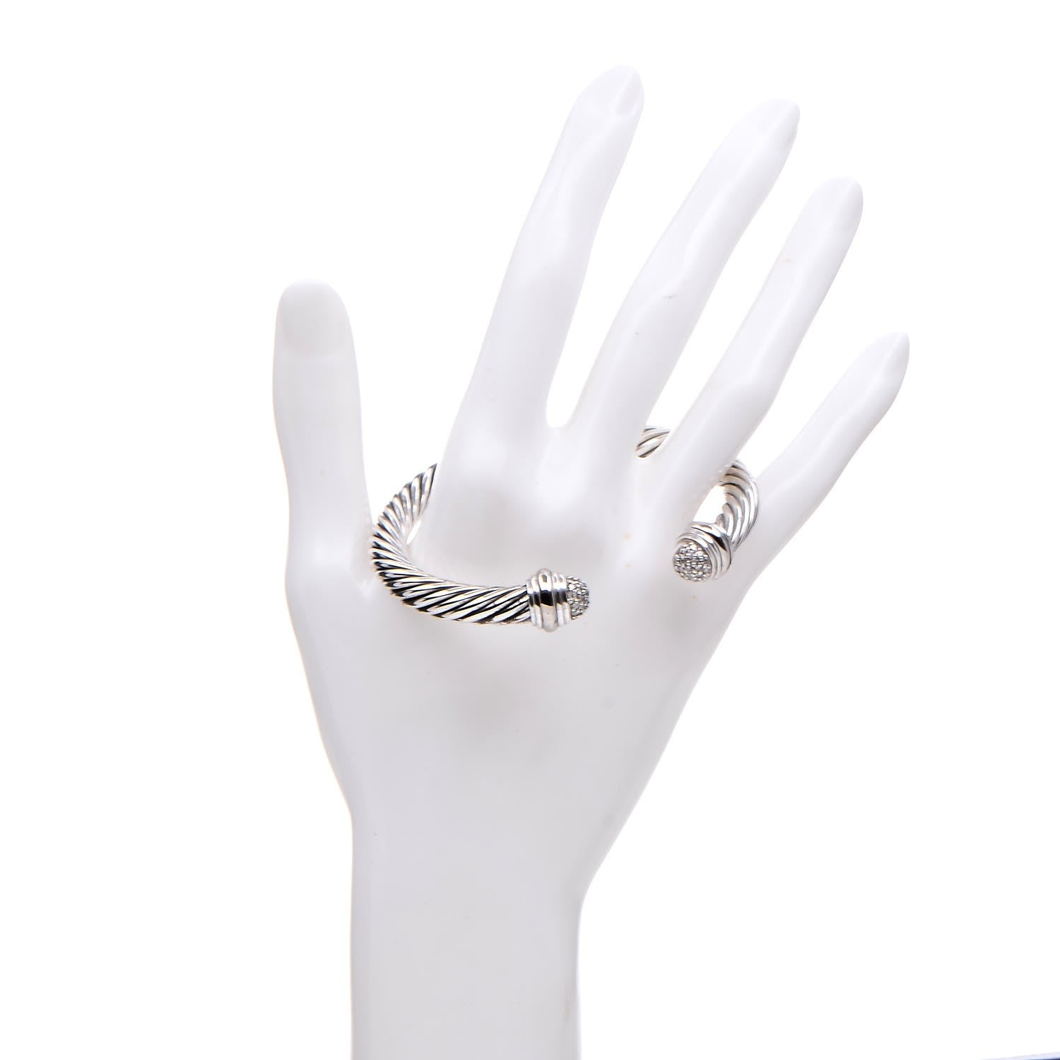 David Yurman Sterling Silver 18K White Gold Diamond 7mm Cable Classics Bracelet 2 of 5