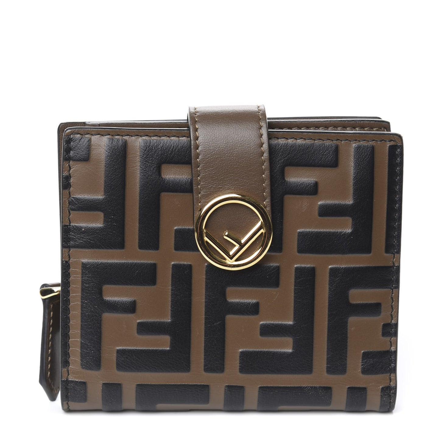 Vitello Soft F is Fendi Bi-Color FF 1974 Embossed Compact Wallet Maya Black