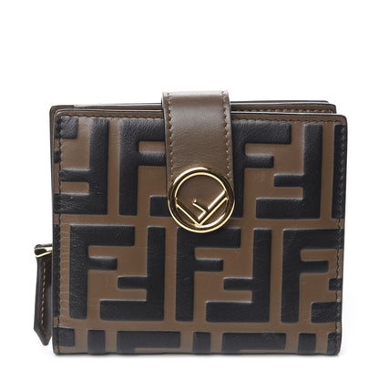 Fendi Vitello Soft F is Fendi Bi-Color FF 1974 Embossed Compact Wallet Maya Black 1 of 8